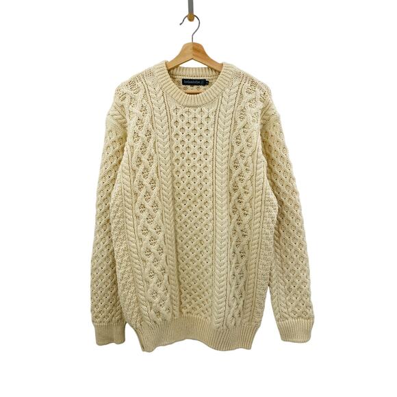 Irelands Eye XXL Cream Cable Knit Wool Crew Sweater - Picture 1 of 7